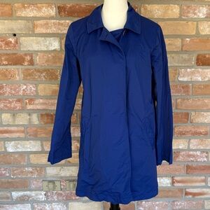 Eileen Fisher Concealed Button Lined Raincoat Royal Blue Size M